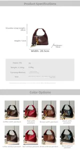 Detailed view of woven texture PU hobo bags in four colors with structural size specifications