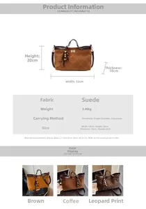 Detailansicht der Wildledertasche mit Steppmuster, Holzperlenquaste und Maßangaben