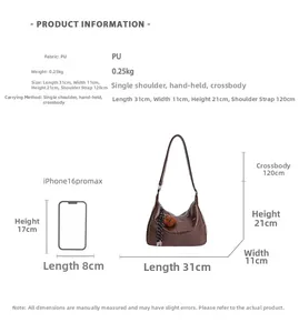 Tableau des tailles détaillé pour sac rétro en similicuir avec échelle iPhone 16 Pro Max