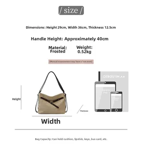 Tableau des tailles pour grand sac en daim avec dimensions 29x36x12,5cm et liste de capacité