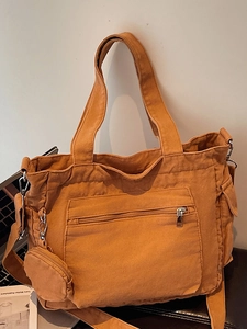 Sac Cabas En Toile Décontracté Pour Femme Grande Capacité Minimaliste Couleur Unie Sac À Épaule Avec Petit Porte-monnaie Amovible Sac À Bandoulière