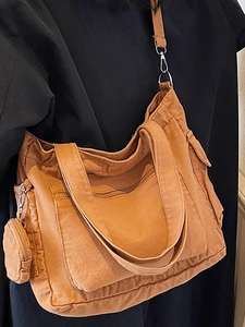 Sac fourre-tout en toile marron avec bandoulière amovible et pochette pour femme