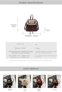 Detail view of mini PU backpack with plush bear and lace trim showing four color options