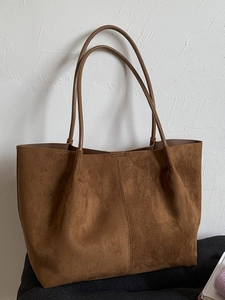 Women Minimalist Suede Tote Bag Large Capacity Shoulder Bag Solid Color Commuter Handbag Korean Ins Style Large Hobo Bag