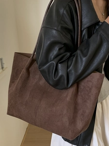 Large brown suede tote bag for women with minimalist shoulder straps for daily commuting