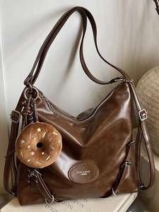 Women Vintage PU Leather Large Capacity Tote Bag Urban Minimalist Shoulder Bag Solid Color Casual Hobo Bag With Adjustable Strap