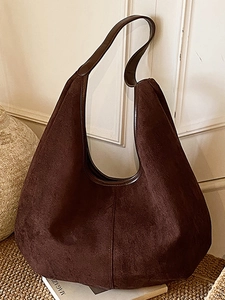 Women Large Capacity Faux Suede Shoulder Bag Hobo Tote Bag Commuter Solid Color Minimalist Vintage Shopper Handbag