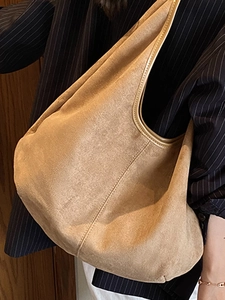 Brown suede hobo bag for women, large capacity shoulder tote for daily commute and casual style