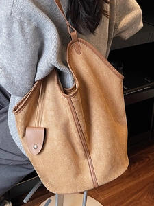Vintage brown suede tote bag with matching mini purse accessory for women's daily commute