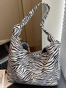 Fashion Leopard Zebra Print Canvas Tote Bag For Women Large Capacity Shoulder Bag With Knot Strap Urban Casual Hobo Bag