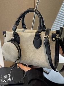Sac à Main Couleur Contrastée Femme Sac Cabas Texturé Français Commuter Bandoulière Cuir PU Carré Sac Épaule