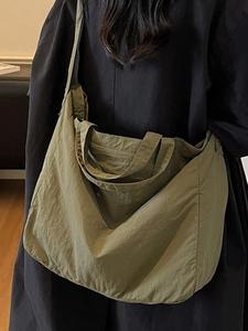 Olive green large capacity tote bag made of durable nylon for daily commute and leisure