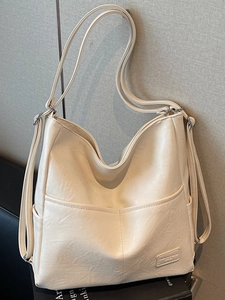 Large Capacity PU Leather Tote Bag For Women Retro Stitching Commuter Shoulder Bag Multi-Functional Autumn Fashion Handbag