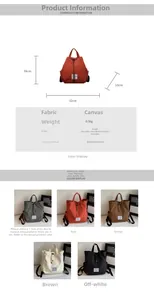 Detailed size guide and canvas material specifications for this large fashion backpack
