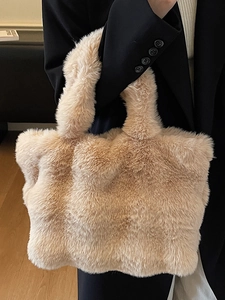 Sac fourre-tout tendance en fausse fourrure marron clair à grande capacité pour femme