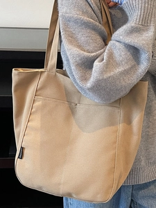 Minimalist khaki waterproof nylon tote bag with fashion tag for women daily commuting