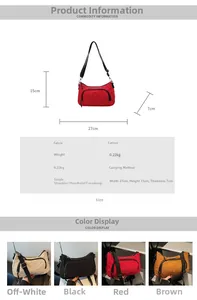 Size chart showing dimensions 27x15x7cm for this canvas crossbody bag in multiple colors