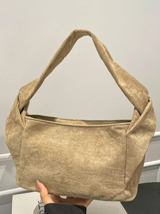 Sac à Bandoulière en Suédine Minimaliste pour Femmes Design de Nœud Rétro Grande Capacité Sac Messager Couleur Unie Sac Hobo