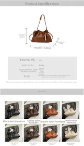 Detailed size chart and multi-color options for the vintage PU tote bag with dimensions