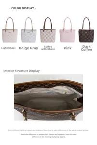 Detail view of large tote bag with vintage pattern, long handles, and inner zipper pocket