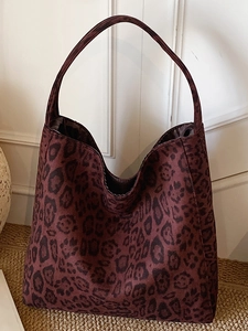 Retro Leopard Print Large Capacity Suede Tote Bag With Pouch Minimalist Hobo Shoulder Bag For Daily Commuting Autumn Fashion