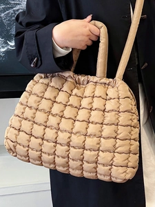 Stylish khaki quilted tote bag with large capacity and thick handles for women