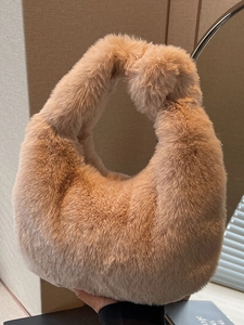 Sac à Main en Fausse Fourrure Peluche pour Femmes Sac Hobo Minimaliste Automne Hiver Couleur Unie Sac à Épaule Souple