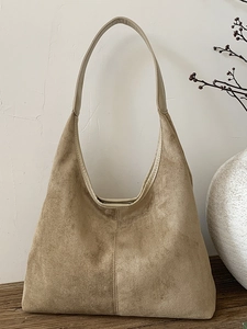 Women Large Capacity Suede Feel PU Leather Tote Bag Minimalist Urban Commute Shoulder Bag Retro Hobo Handbag Work Daily Purse