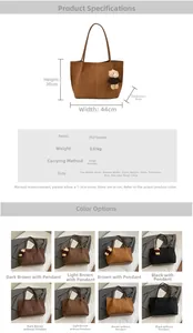 Detaillierte Größentabelle und Merkmale der großen Shopper-Tasche aus Matt-PU-Leder