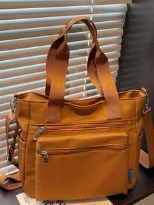 Women Large Capacity Canvas Tote Bag Minimalist Korean Style Multi Pocket Shoulder Crossbody Bag For Daily Commuting