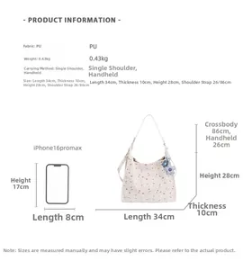 Detailed size specifications for the floral tote bag with PU material measurements