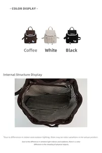 Detail of drawstring backpack showing striped lining and internal zipper pocket