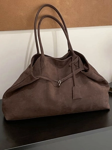 Sac cabas vintage en daim marron foncé à grande capacité avec fines bandoulières