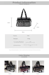 Detailed sizing chart and specifications for large capacity punk crossbody bag with dimensions