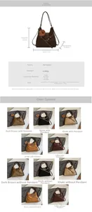 Detailed size chart and multi-color swatches of the suede vintage backpack for women