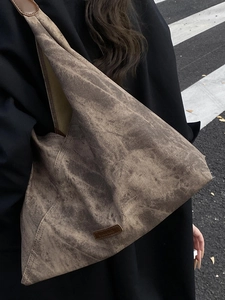 Minimalist large capacity brown suede hobo bag for women with chic vintage shoulder strap