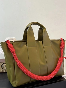 Women Large Capacity PU Leather Tote Bag With Red Braided Rope Strap Urban Minimalist Contrast Color Laptop Shoulder Bag