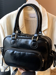 Women Fashion PU Leather Multi-functional Boston Bag Handbag Backpack Retro Stitching Solid Color Daily Travel Shoulder Bag