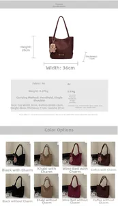 Detailed size chart and multi-color display of the corduroy textured tote bag