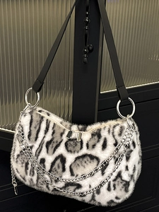 Damen Leopardenmuster Achseltasche Kunstpelz Plüsch Schultertasche Retro Tierdruck Mond Tasche Einfache Damen Mode Handtasche