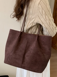 Chic leopard print large capacity suede tote bag in dark coffee for autumn fashion