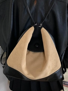 Vintage frosted large capacity backpack for women in black and brown contrast leather
