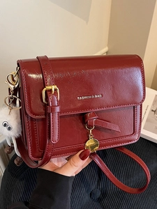 Women Fashion PU Leather Crossbody Bag Vintage Square Shoulder Bag With Metal Pendant Plush Doll Chain Bag Daily Casual Handbag