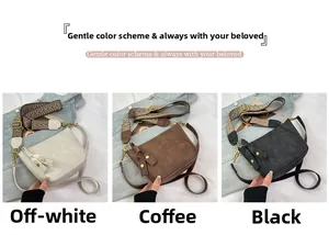 Retro shell bag detail featuring patterned wide strap and three classic neutral colors