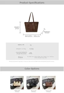 Detailed size chart and parameter specifications for large PU leather tote bag with dimensions