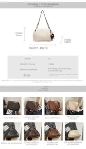 Detailed size chart and specifications for large capacity PU tote bag showing dimensions