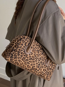 Sac Boston vintage imprimé léopard pour femme avec anses en cuir et fermeture éclair