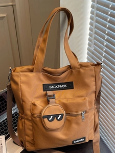 Sac Cabas en Toile de Grande Capacité pour Femmes Sac à Épaule Tendance pour le Travail Avec Écusson Lettre et Pendentif Lunettes de Soleil