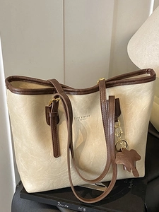Large Capacity Women Tote Bag Vintage PU Leather Shoulder Bag With Elephant Pendant Meillard Style Office Commuter Handbag