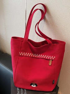 Sac fourre-tout minimaliste en toile rouge à grande capacité avec broderie de chien